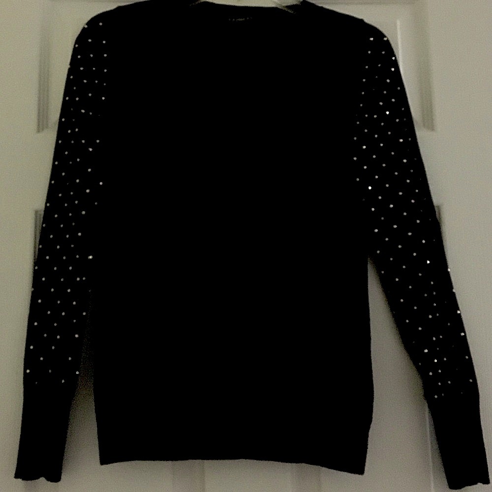 EXPRESS BLACK TEE WITH EMBELLISHED SLEEVES SM